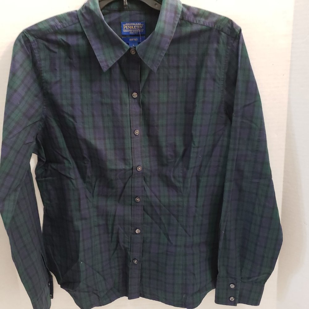Blue Button Down Pendleton Womens Shirt Blouse Pl… - image 1